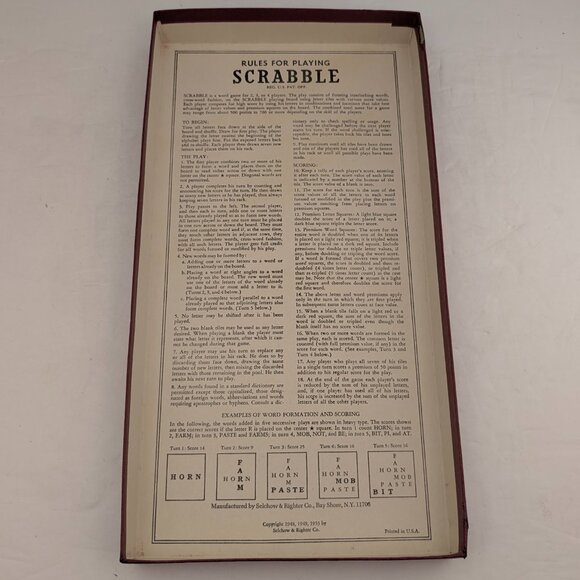 SCRABBLE Crossword Board Game | Vintage | 1953 Selchow & Righter Complete | USED - Picture 9 of 16